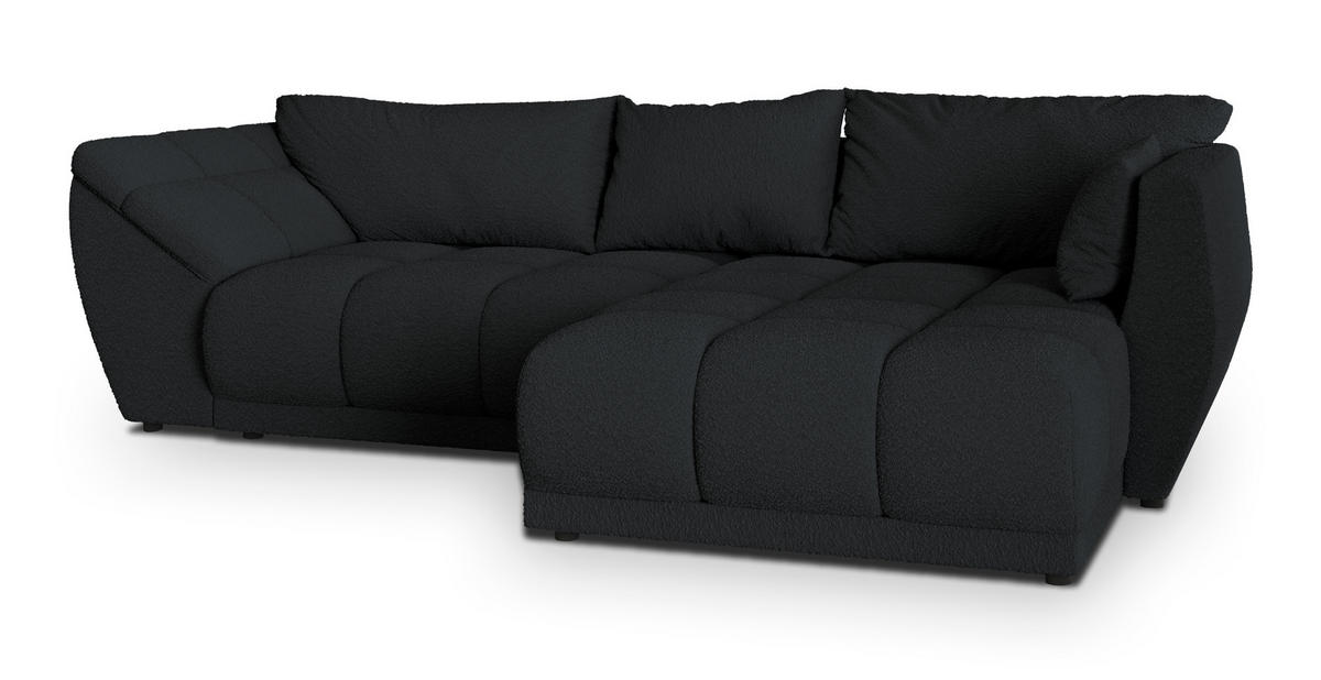 ECKSOFA ORENTI R-S Schwarz Boucle-Stoff mit Schlaffunktion - Schwarz, Holz (287/182cm) - MASSENO