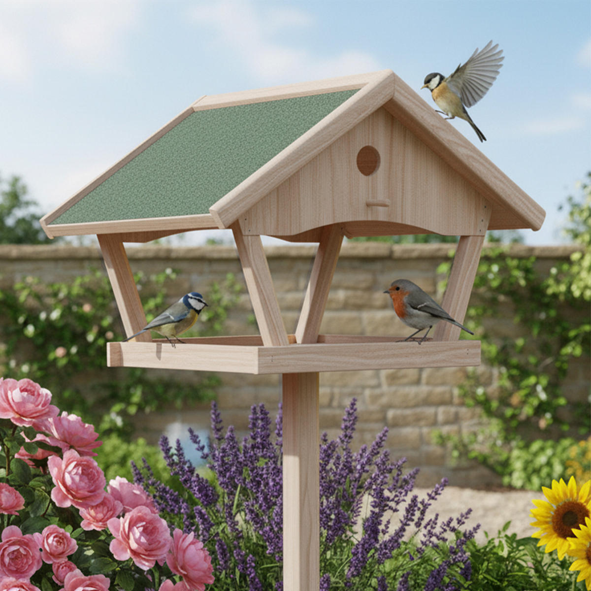VOGELFUTTERHAUS - Hellbraun, Holz (66/137/59cm) - Relaxdays