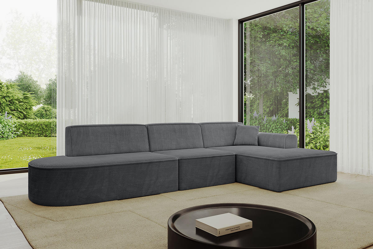 ECKSOFA Ottomane Rechts IREA-L2-v3 - 328x171x79 cm Duneklgrau - Dunkelgrau, Holzwerkstoff/Textil (171/328cm) - ALTDECOR