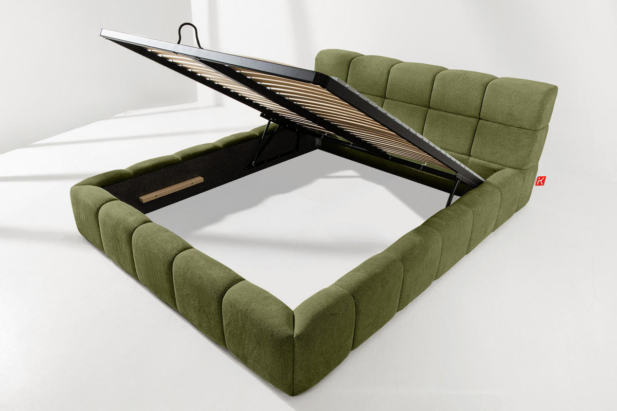 POLSTERBETT AERI 140/160/180/200 mit Rahmen und Bettkasten, oliv - Olivgrün, Holz/Holzwerkstoff (160/200cm) - KONSIMO®