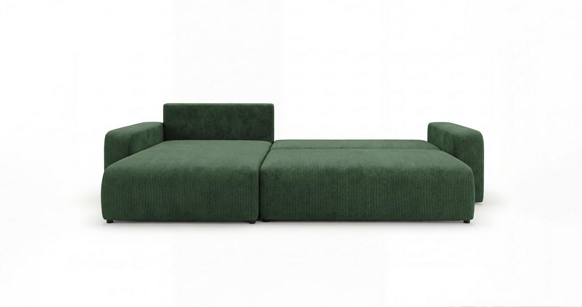 ROHOVÁ pohovka BERLIN levá zelená manšestr Poso 14 - funkce spaní, úložný prostor - zelená barva, textil (285/185cm) - Cornero