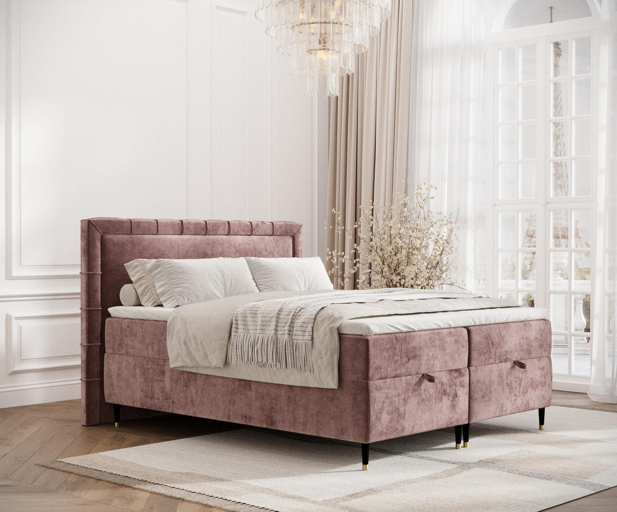 BOXBETT Monpelli Rosa 180/200 cm mit Matratze und Topper - Pink/Schwarz, Holz/Holzwerkstoff (180/200cm) - Maison de Reve