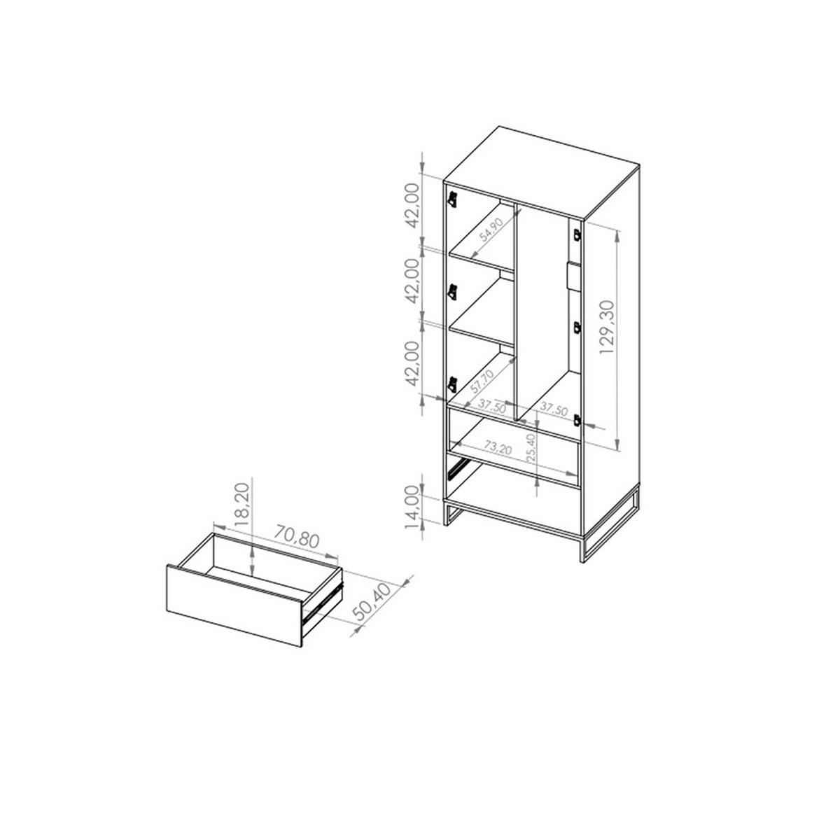 DREHTÜRENSCHRANK OMAN mit 2 Türen und 1 Schublade, Weiß+eiche Artisan - Schwarz/Weiß, Holzwerkstoff/Metall (80/202/60cm) - Beautysofa