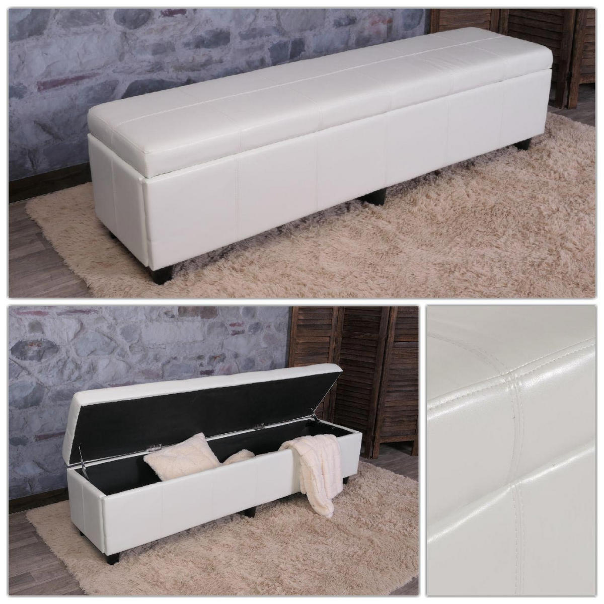 SITZBANK MIT AUFBEWAHRUNG XXL Weiß - Weiß, Leder (180/45/45cm) - MCW