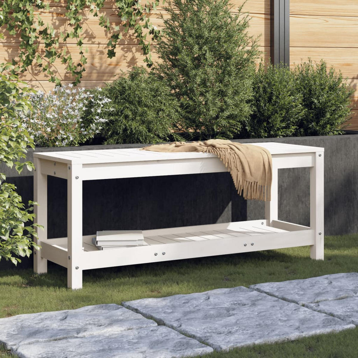 GARTENBANK Weiß 108x35x45 cm Massivholz Kiefer - Weiß, Holz (108/45/35cm) - furnicato
