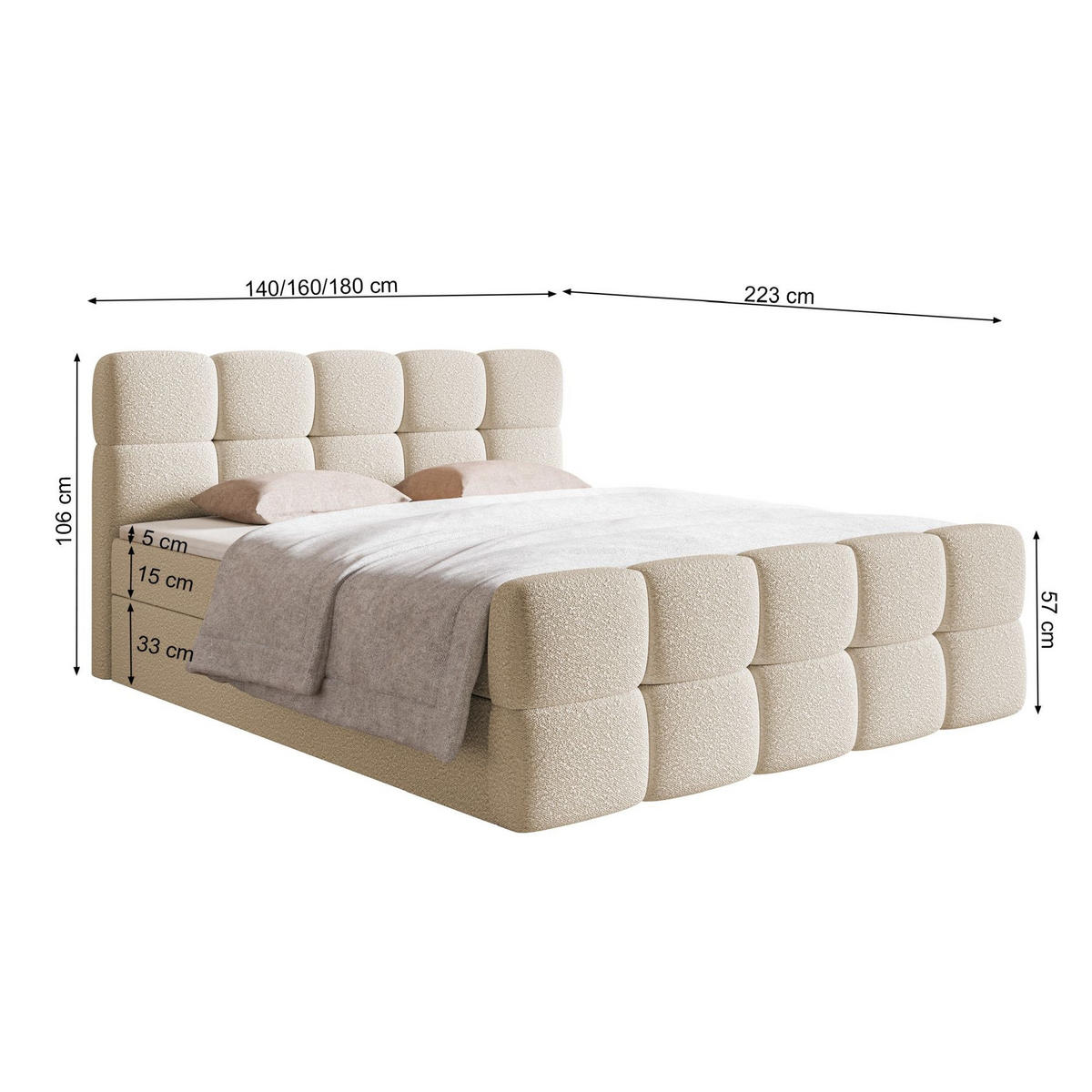 BOXBETT Cloudy Olivgrün mit Bouclé-Bezug 180x200 cm - Schwarz/Olivgrün, Kunststoff/Textil (180/200cm) - Selsey