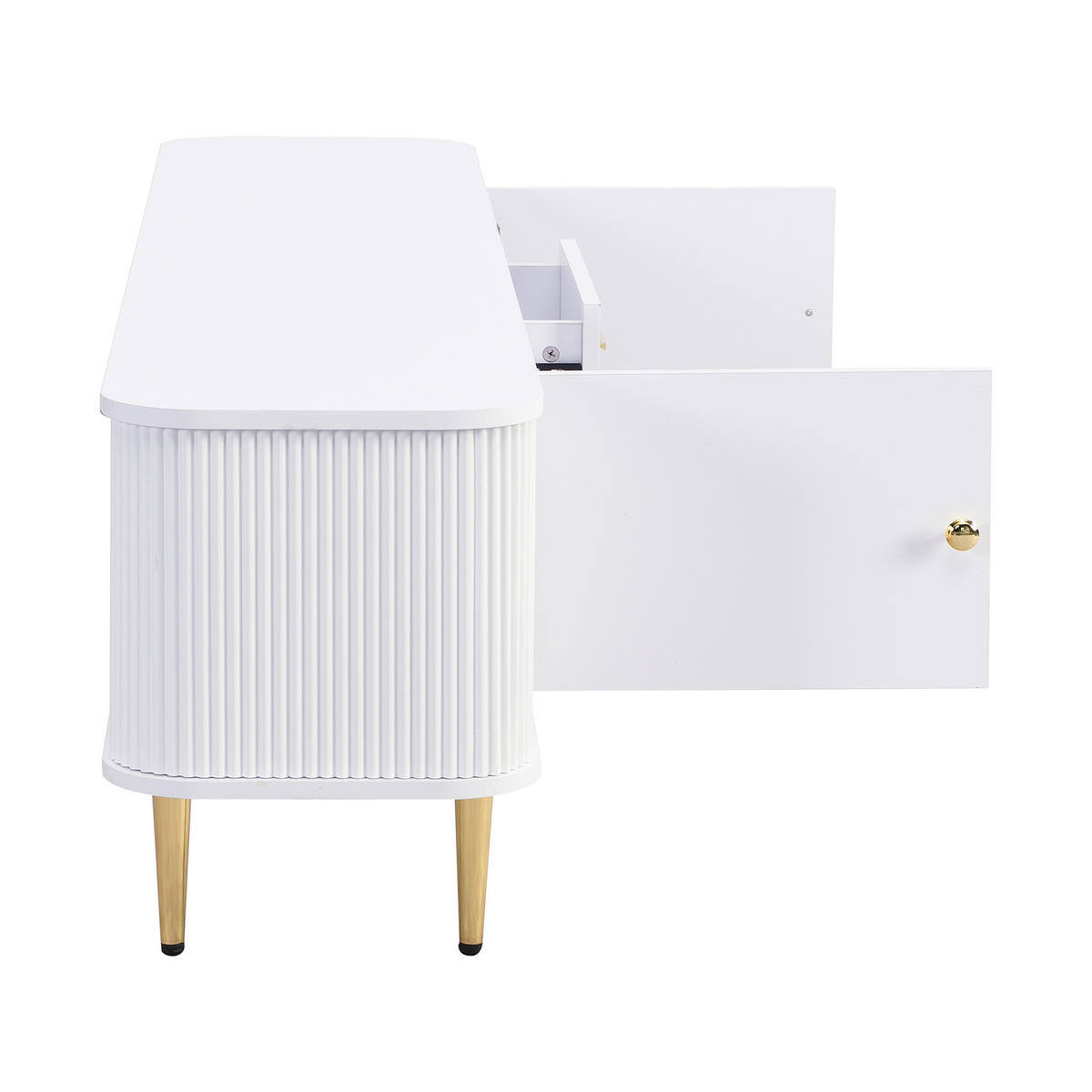 TV-STÄNDER 170/34/45 cm weiß MDF mit goldenen Griffen und 2 Schubladen - Weiß, Holzwerkstoff (170/45/34cm) - OKWISH