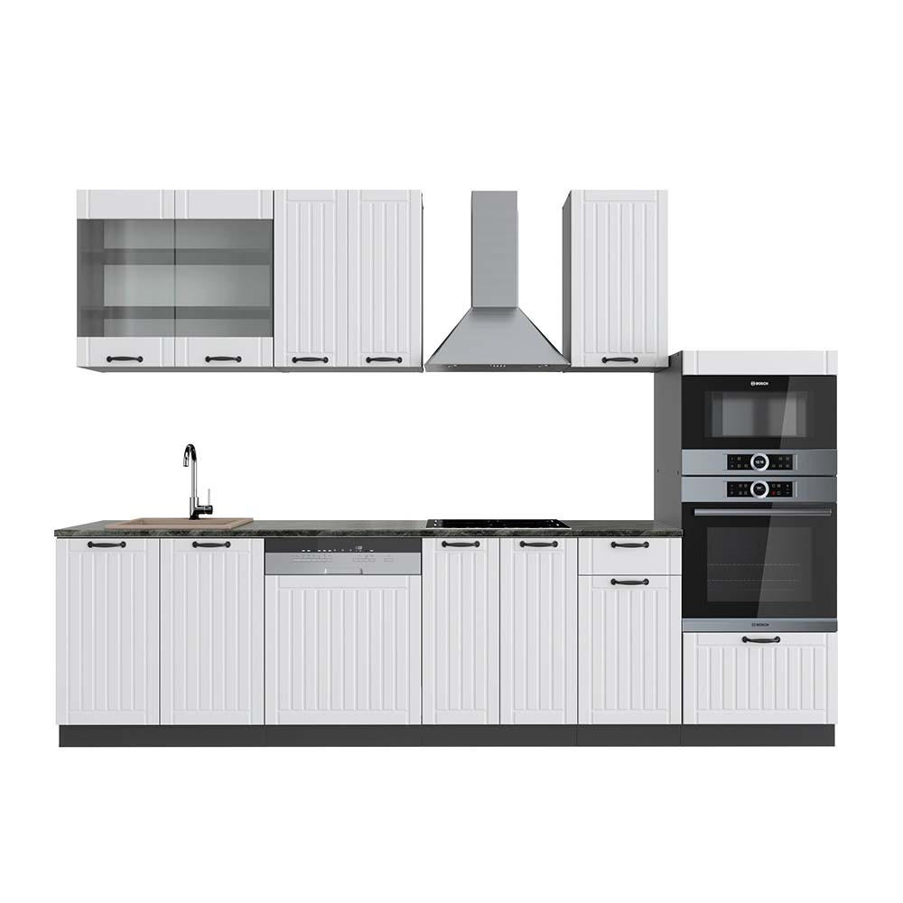 KÜCHENZEILE Fame-Line Weiß Landhaus/Anthrazit 300 cm AP Anthrazit - Anthrazit/Creme, Holzwerkstoff (300/81.6/60cm) - Vicco