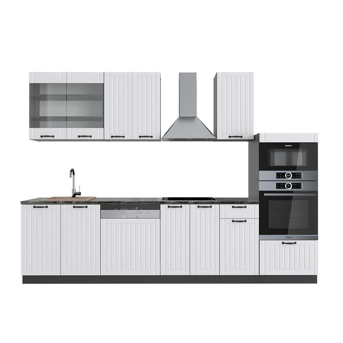 KÜCHENZEILE Fame-Line Weiß Landhaus/Anthrazit 300 cm AP Anthrazit - Anthrazit/Creme, Holzwerkstoff (300/81.6/60cm) - Vicco
