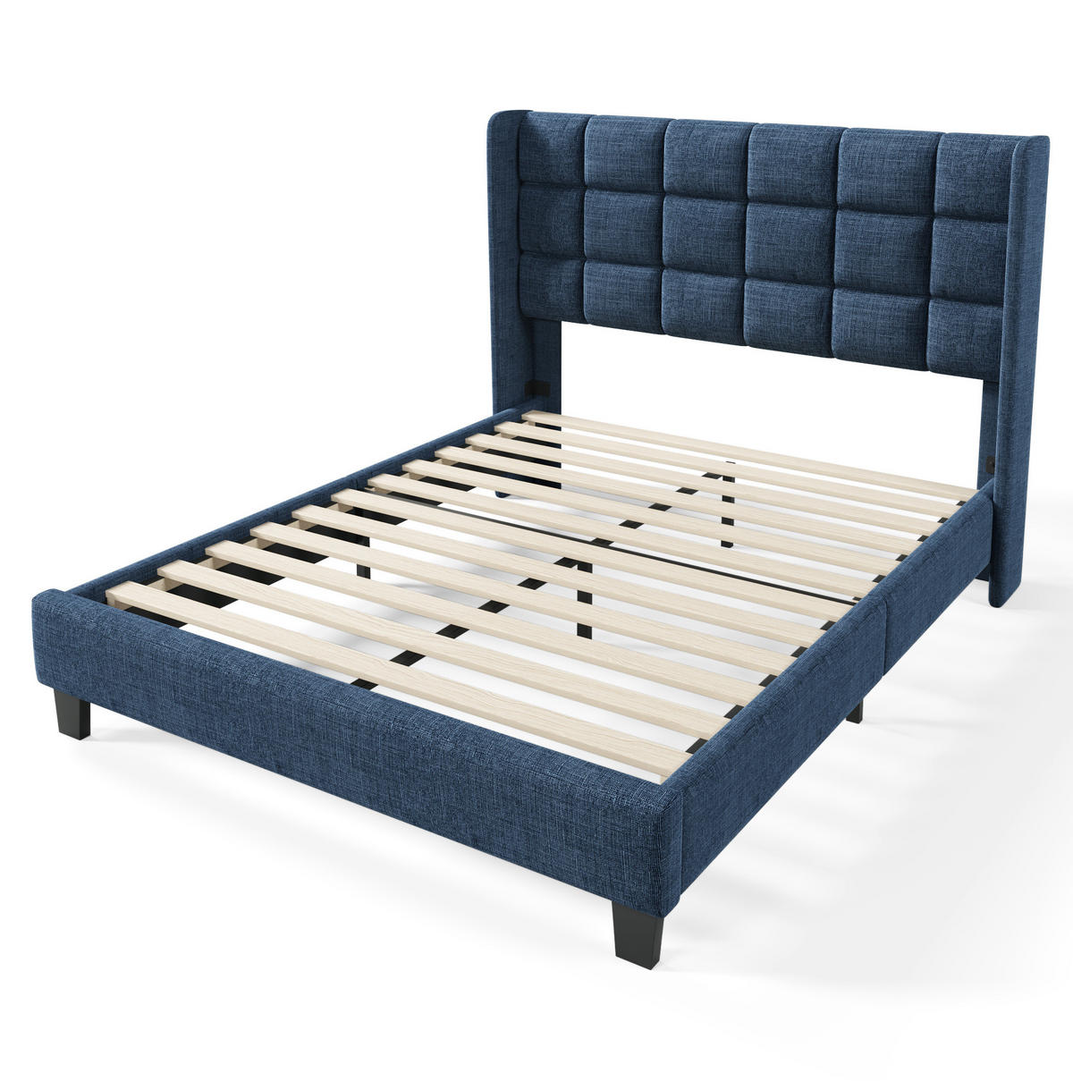 POLSTERBETT 140/200 cm Blau aus Leinen mit Lattenrost - Blau, Textil (140/200cm) - OKMYHOME