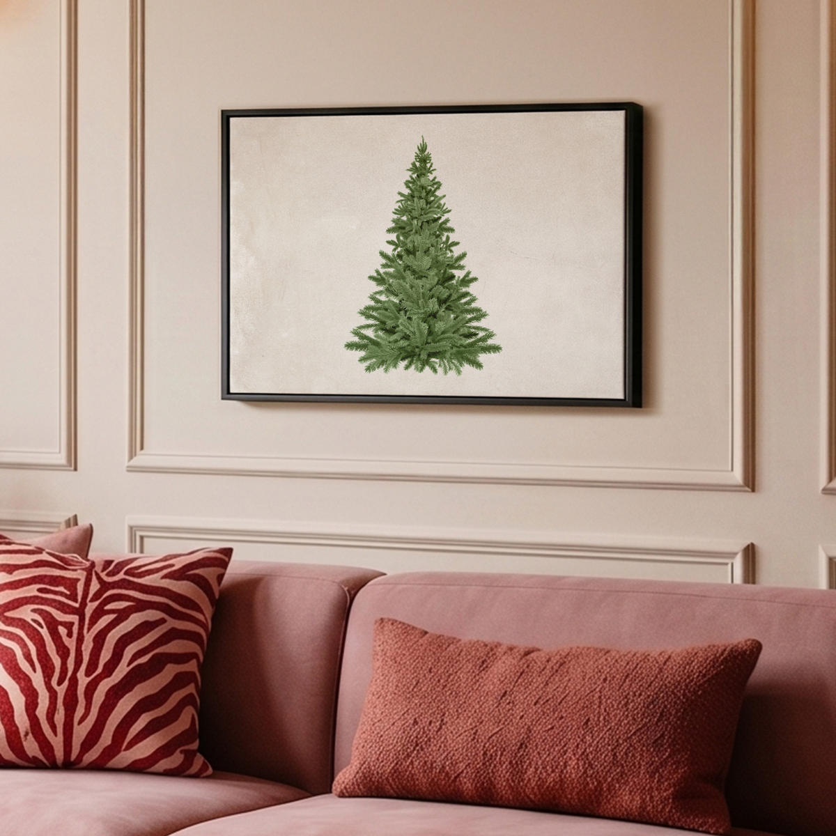LEINWAND Bilder mit Rahmen - Weihnachtsbaum - Grün - Weihnachten - Feiertage - 60x40 - Olivgrün, Textil (60/40cm) - MuchoWow