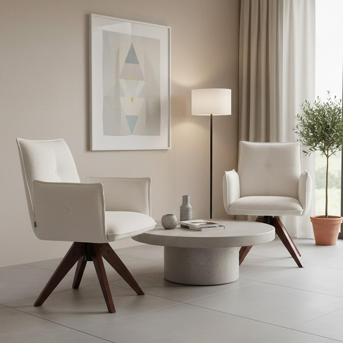 ARMLEHNSTUHL Mika-Emil 2er-Set - Nussbaumfarben/Creme, Eichenholz/Holz (60/88/63cm) - DUBI Möbel