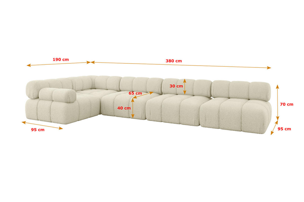 ECKSOFA modulares Sofa Mende-L3 - 380x190x70 cm Beige Bouclé - Beige, Holzwerkstoff/Textil (380/190cm) - ALTDECOR