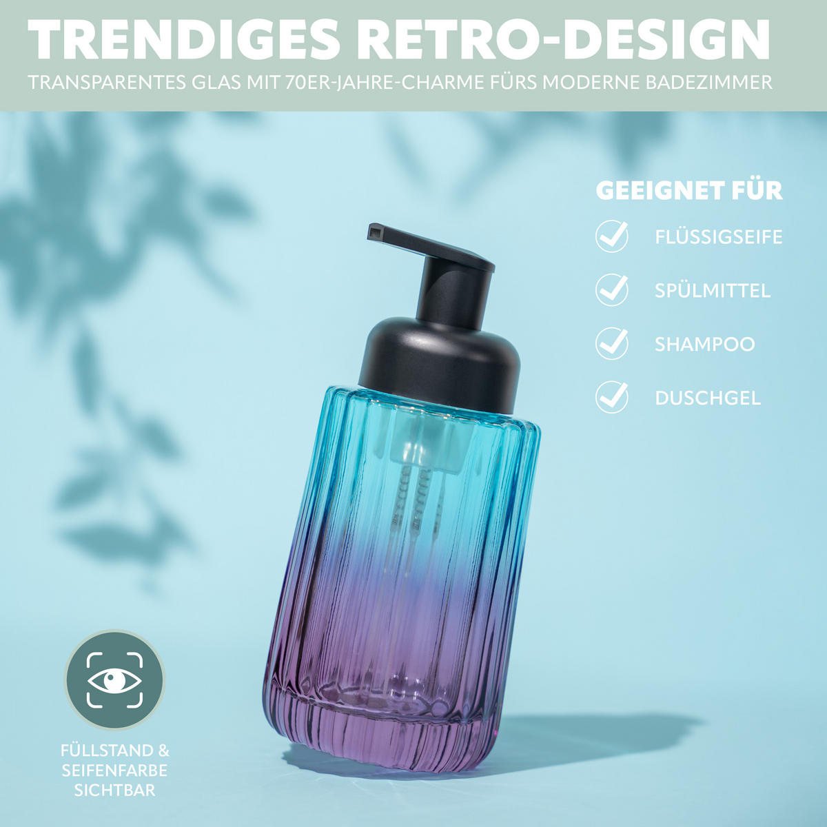 SEIFENSPENDER, blau - Blau/Flieder, Glas (7.5/17/7.5cm) - bremermann