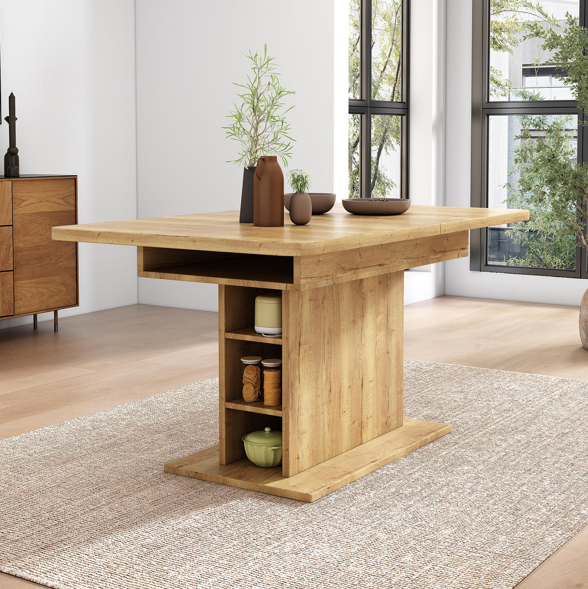 ESSTISCH ausziehbar mit Stauraum Natur Spanplatte Metall - Braun, Holzwerkstoff (130/70/75cm) - Meubliv