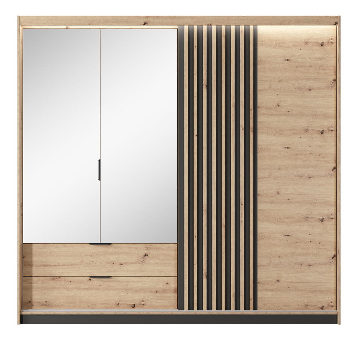 KLEIDERSCHRANK 220 cm mit Spiegel Arcadia, Schubladen, Eiche Artisan - Eiche Artisan, Holz (220/210/60cm) - Emporius
