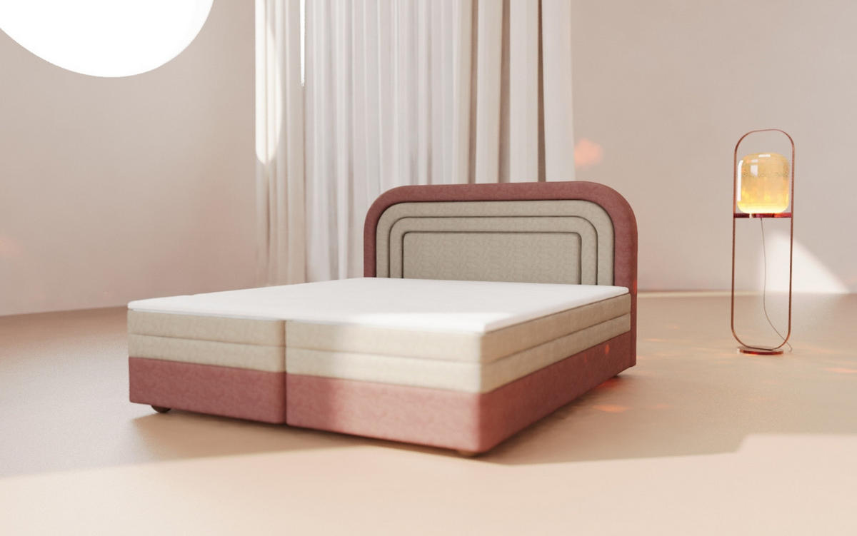 KONTINENTALBETT - Boxspringbett Nest 180x200 - Rosa - Aragon 69 + Aragon 03 - Rosa/Kieferfarben, Holzwerkstoff/Textil (180/200cm) - Möblo