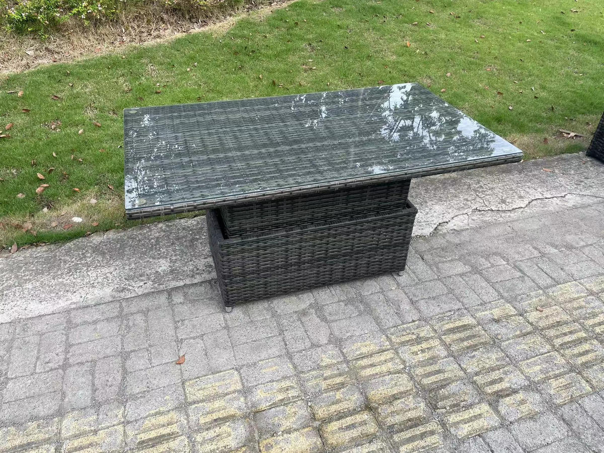 GARTENSOFA-SET HÖHENVERSTELLBARER ESSTISCH Polyrattan Outdoor 10-Sitzer - Dunkelgrau/Grau, Glas/Kunststoff - Fimous