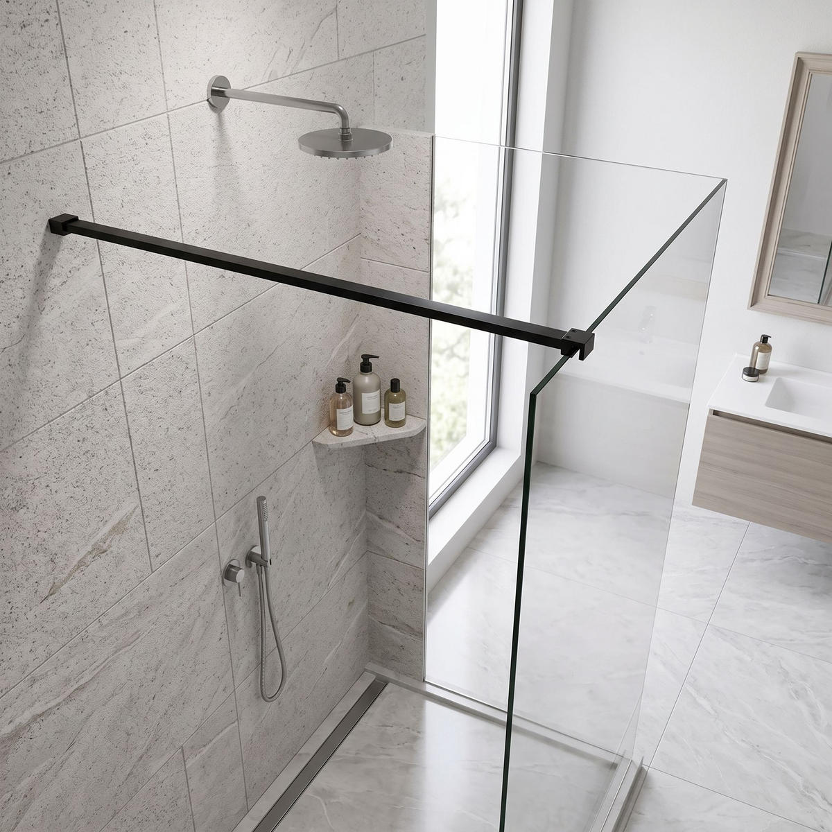 STABILISIERUNGSSTANGE Für Duschwand 150 Cm Rea Black - Schwarz, Metall (3.2/150/3.2cm) - REA