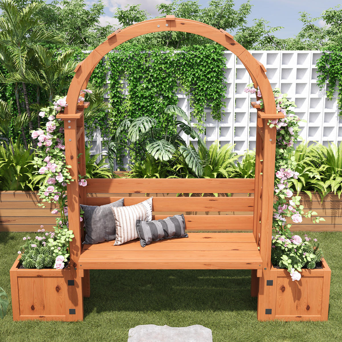 Modfu BLUMENKASTEN aus Massivholz 160x30,5x160 cm in Grau mit Sitzbank &  Rankgitter jetzt nur online  XXXLutz.de