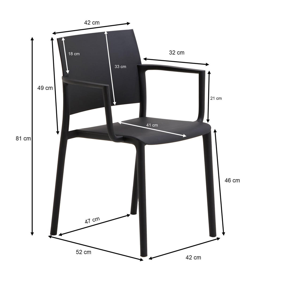 GARTENSTÜHLE TERRA 4ER-SET - Schwarz, Textil (55/81/52cm) - IDIMEX