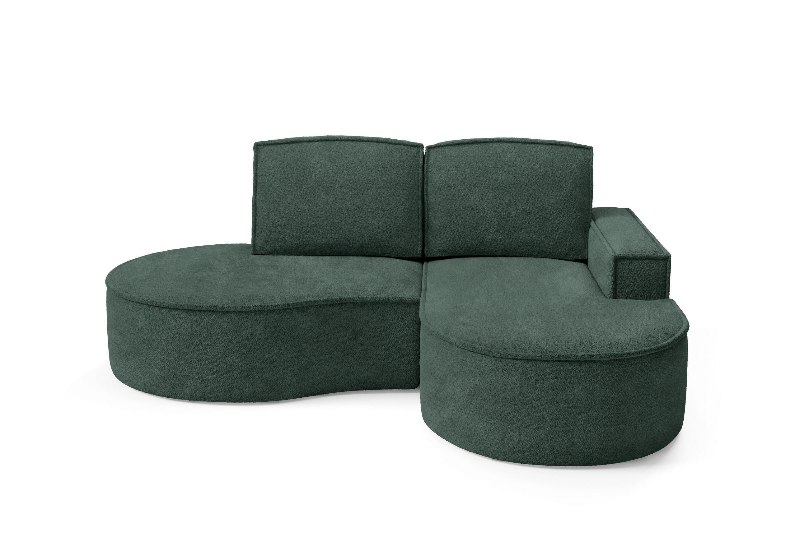 ECKSOFA MOLLY – Halbkreisförmig, Abriamo-Bouclé, Lose Kissen, Bouclé-Bezug, 210x157x88 cm, Rechts, Grün - Jadegrün, Holz/Textil (210/157cm) - DomoHome