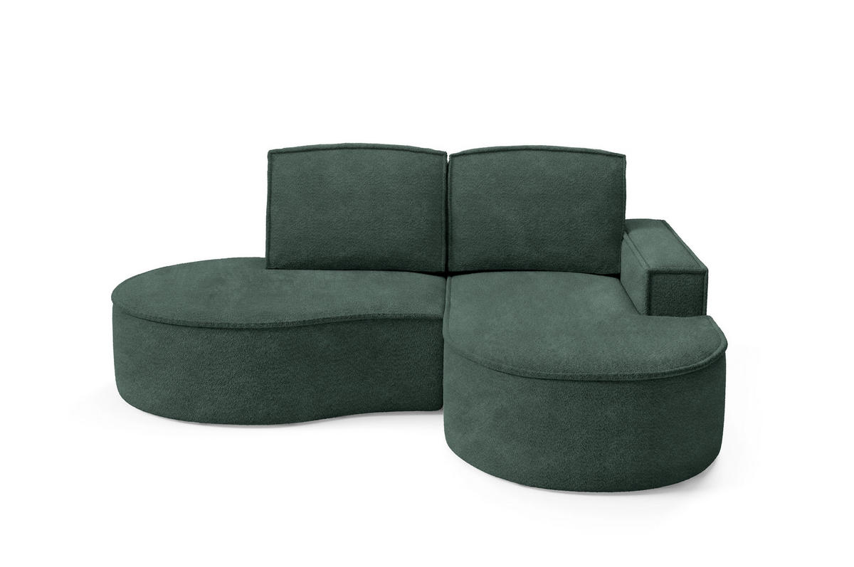ECKSOFA MOLLY – Halbkreisförmig, Abriamo-Bouclé, Lose Kissen, Bouclé-Bezug, 210x157x88 cm, Rechts, Grün - Jadegrün, Holz/Textil (210/157cm) - DomoHome