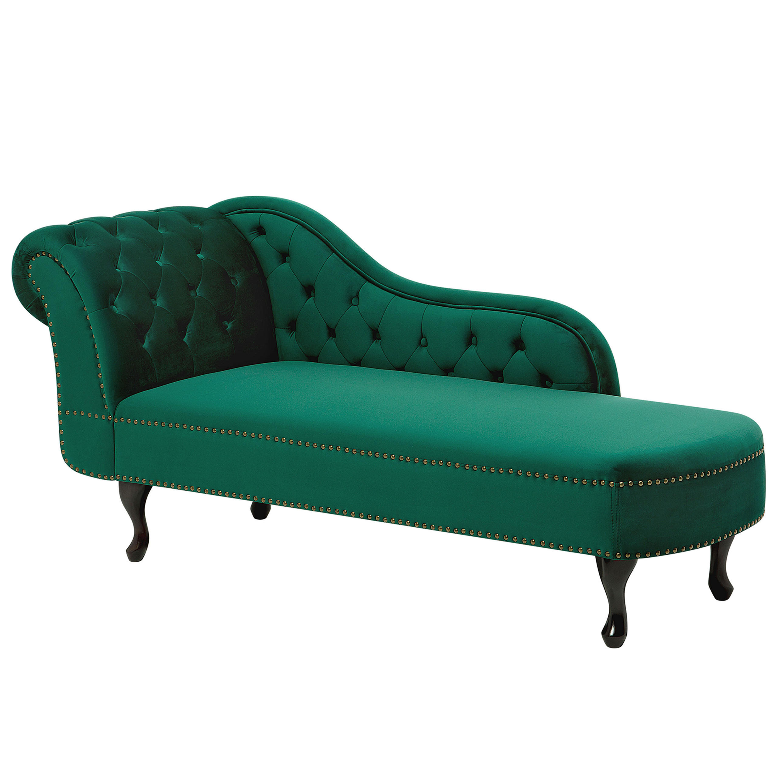 CHAISELONGUE Samtstoff grün linksseitig Nimes - Schwarz/Grün, Textil (170/79/61cm) - Beliani