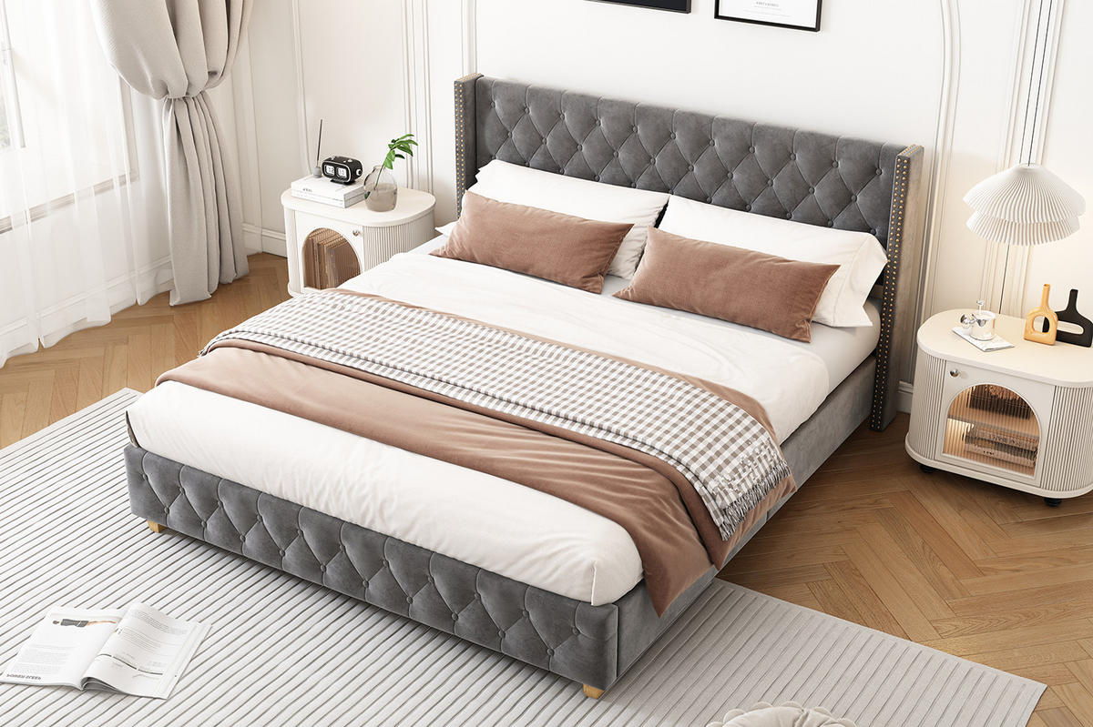 POLSTERBETT mit Lattenrost 180x200 cm Samt Grau - Grau, Metall (180/200cm) - Meubliv