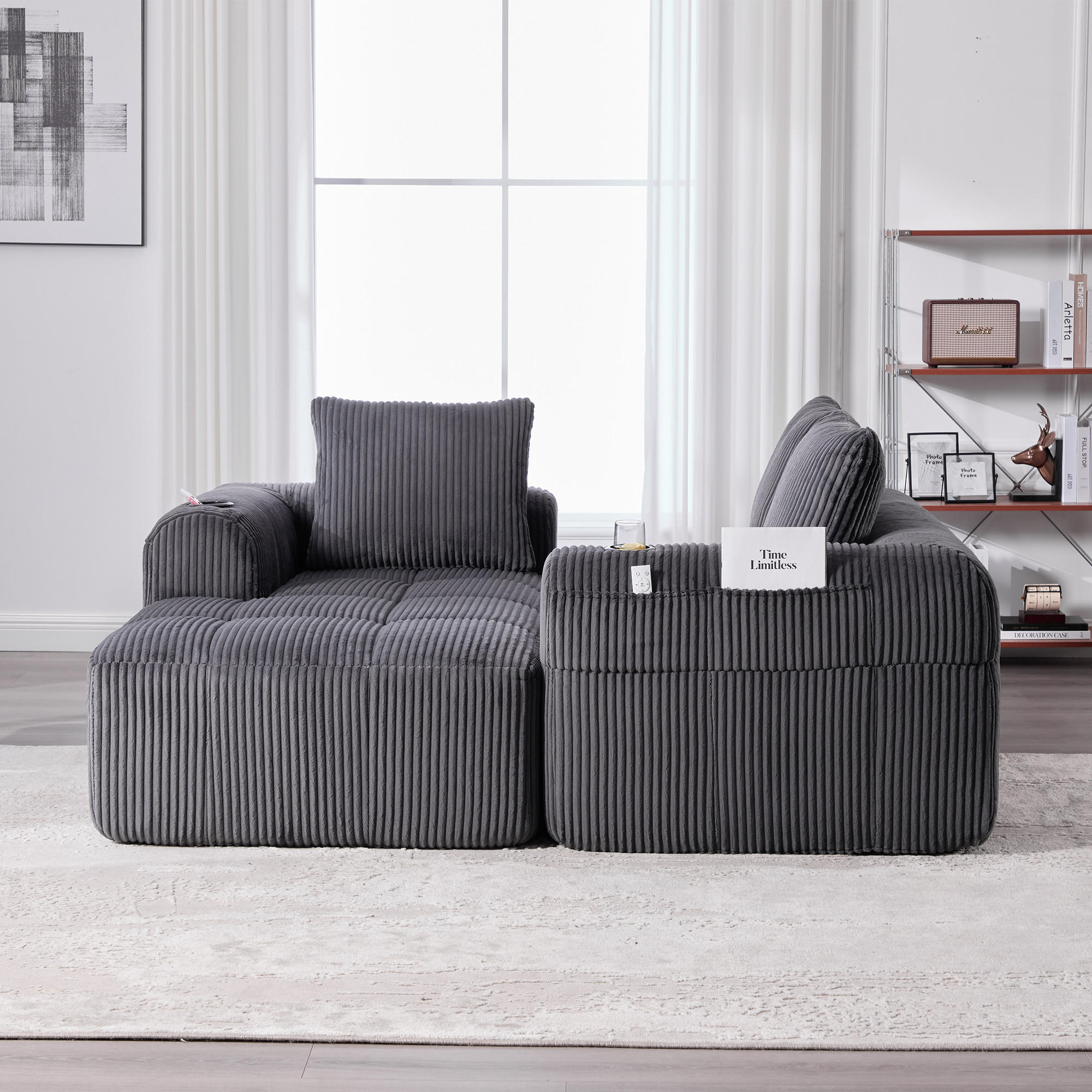 Thumbnail - Redom Kompaktsofa, Dunkelgrau, Textil, 253x158 cm, Wohnzimmer, Sofas & Couches, Wohnlandschaften, Ecksofas