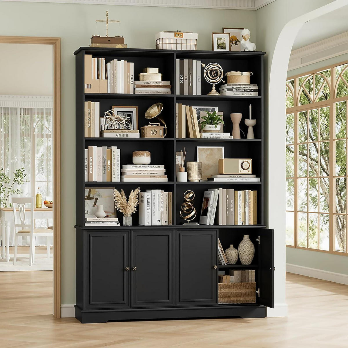 BÜCHERREGAL mit Türen Schwarz 185 x 27 x 120 cm - Schwarz, Holzwerkstoff (120/185/27cm)