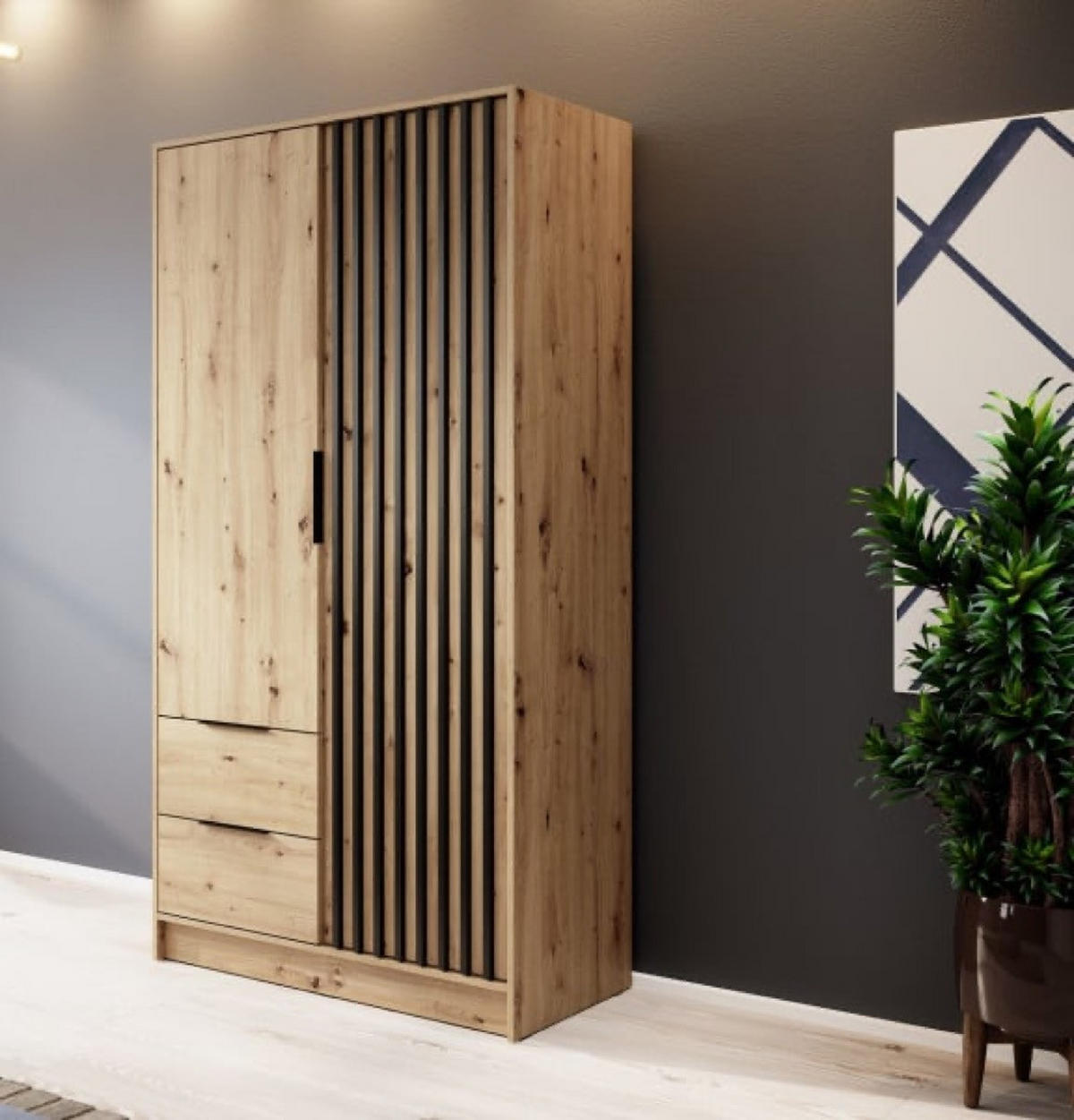 SCHRANK Artisan Eiche KELLY Zweitürig Mit Lamellen 105 cm - Eichefarben/Eiche Artisan, Holzwerkstoff (105/200/51cm) - Sepro Meble