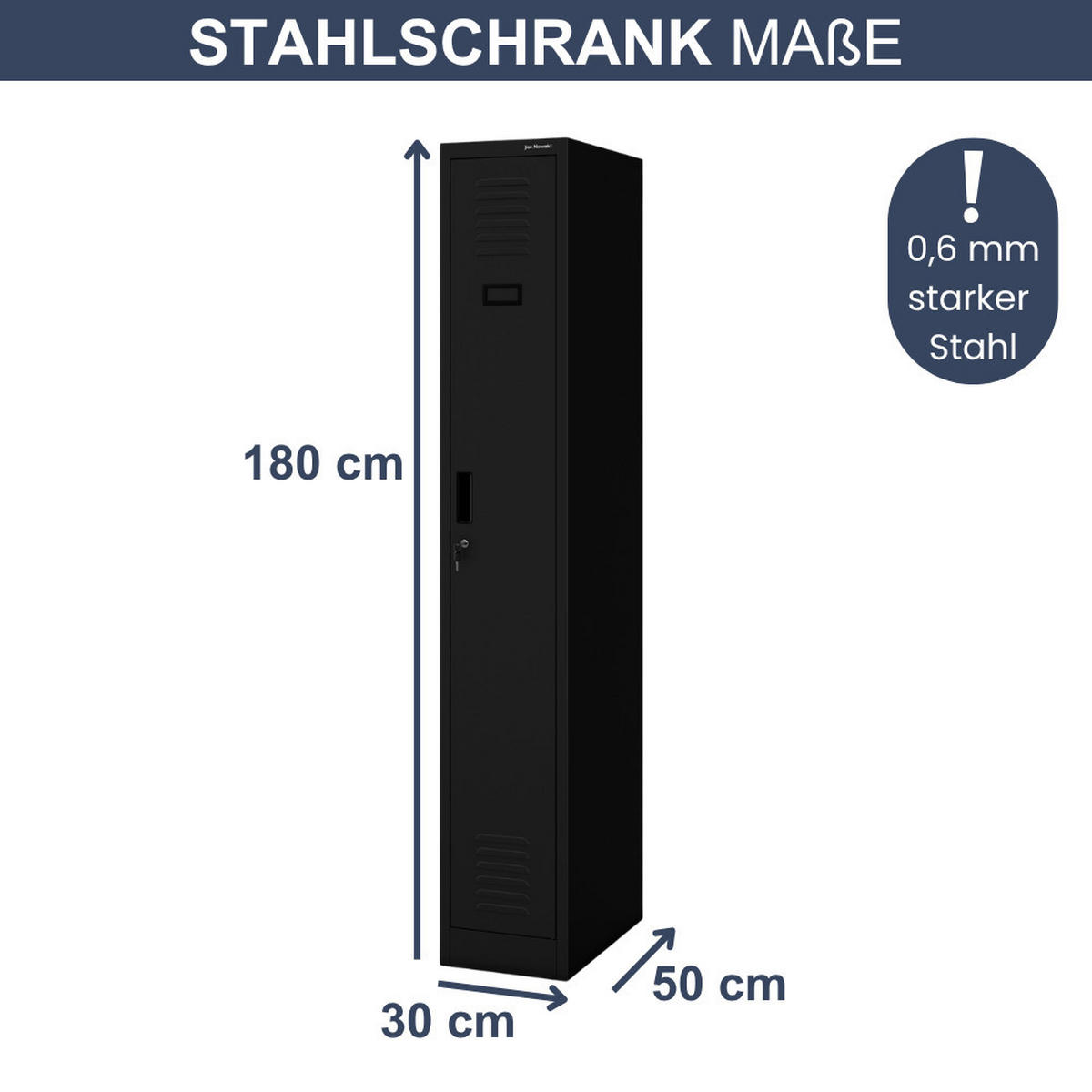 UMKLEIDESCHRANK Spind KACPER 1 Abteil 180x30x50cm Schwarz - Schwarz, Metall (30/180/50cm) - Jan Nowak