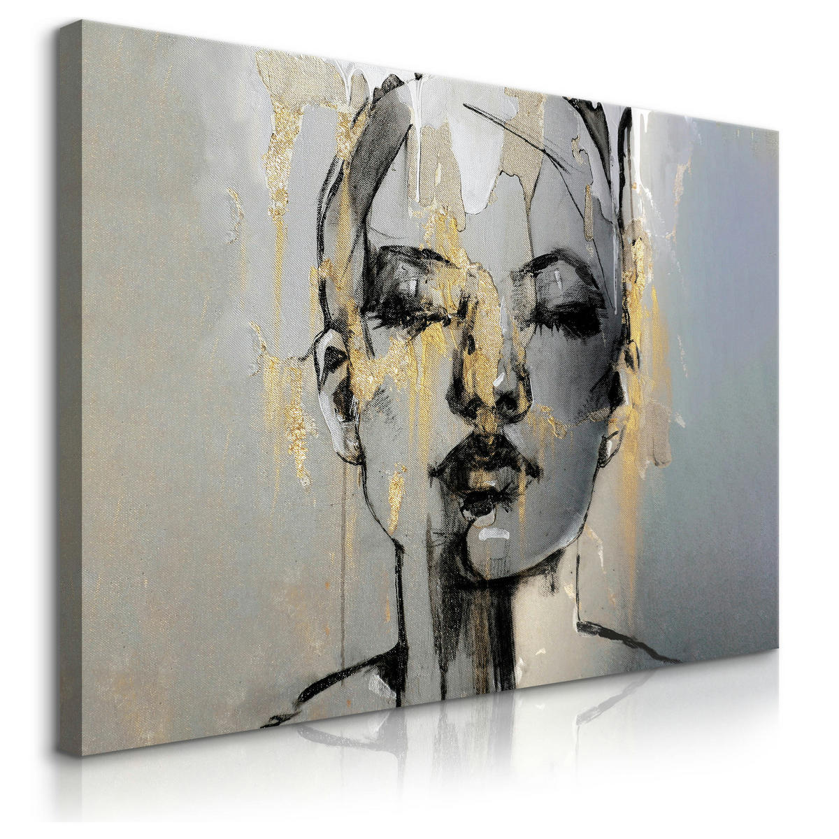 LEINWANDBILD Porträt Frau Abstraktion 120x80 - Beige/Schwarz, Textil (120/80cm) - Muralo