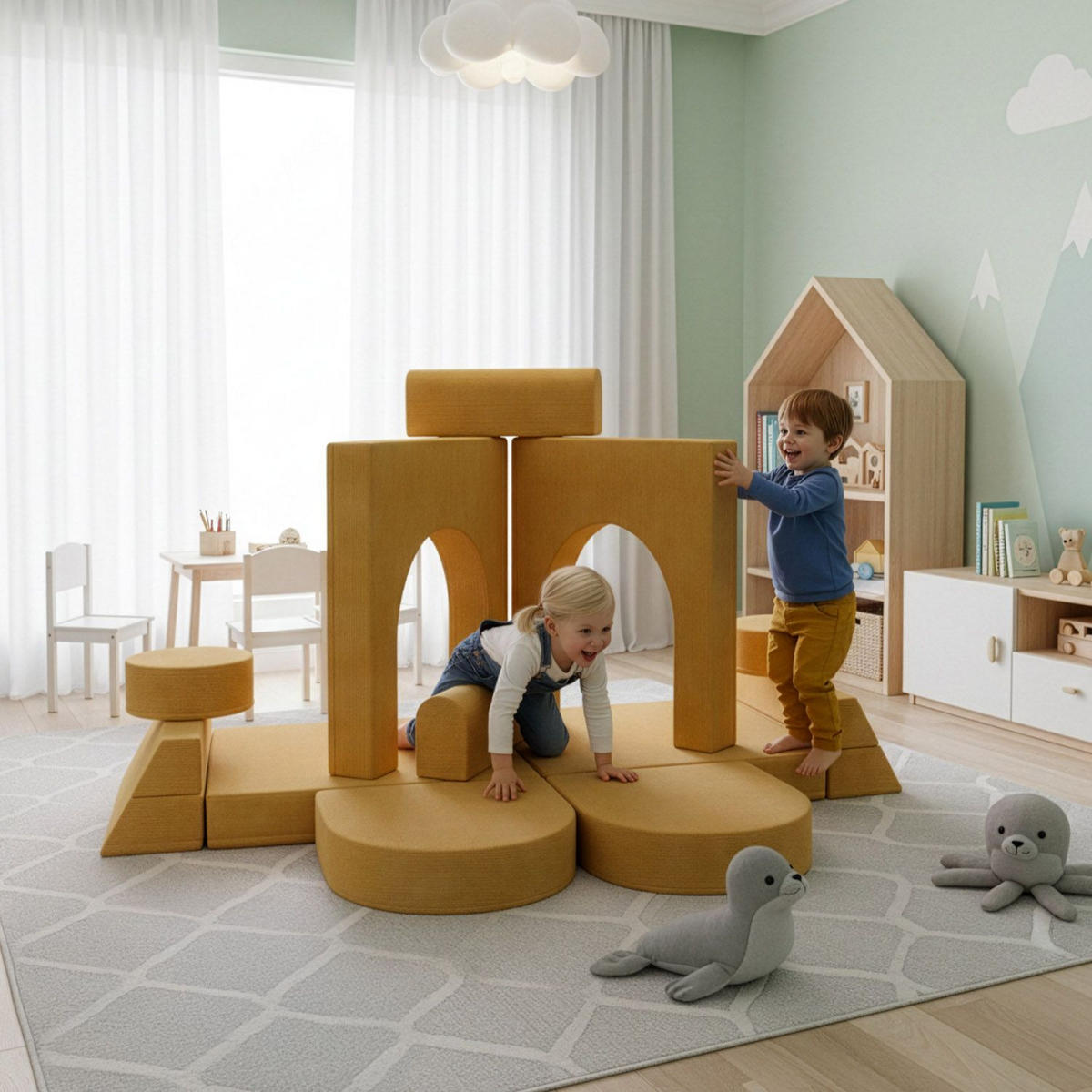 KINDERSOFA Kayo cord gelb - Gelb, Textil (150/50/75cm) - Juskys