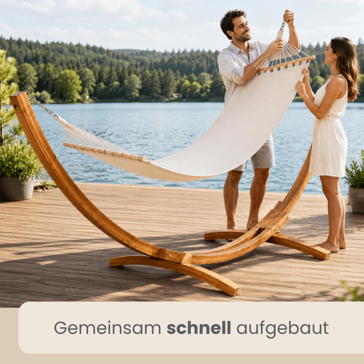 XXL-HÄNGEMATTENGESTELL, 325/120 cm, Holzfarben - Naturfarben, Holz (325/120/118cm) - Amanka