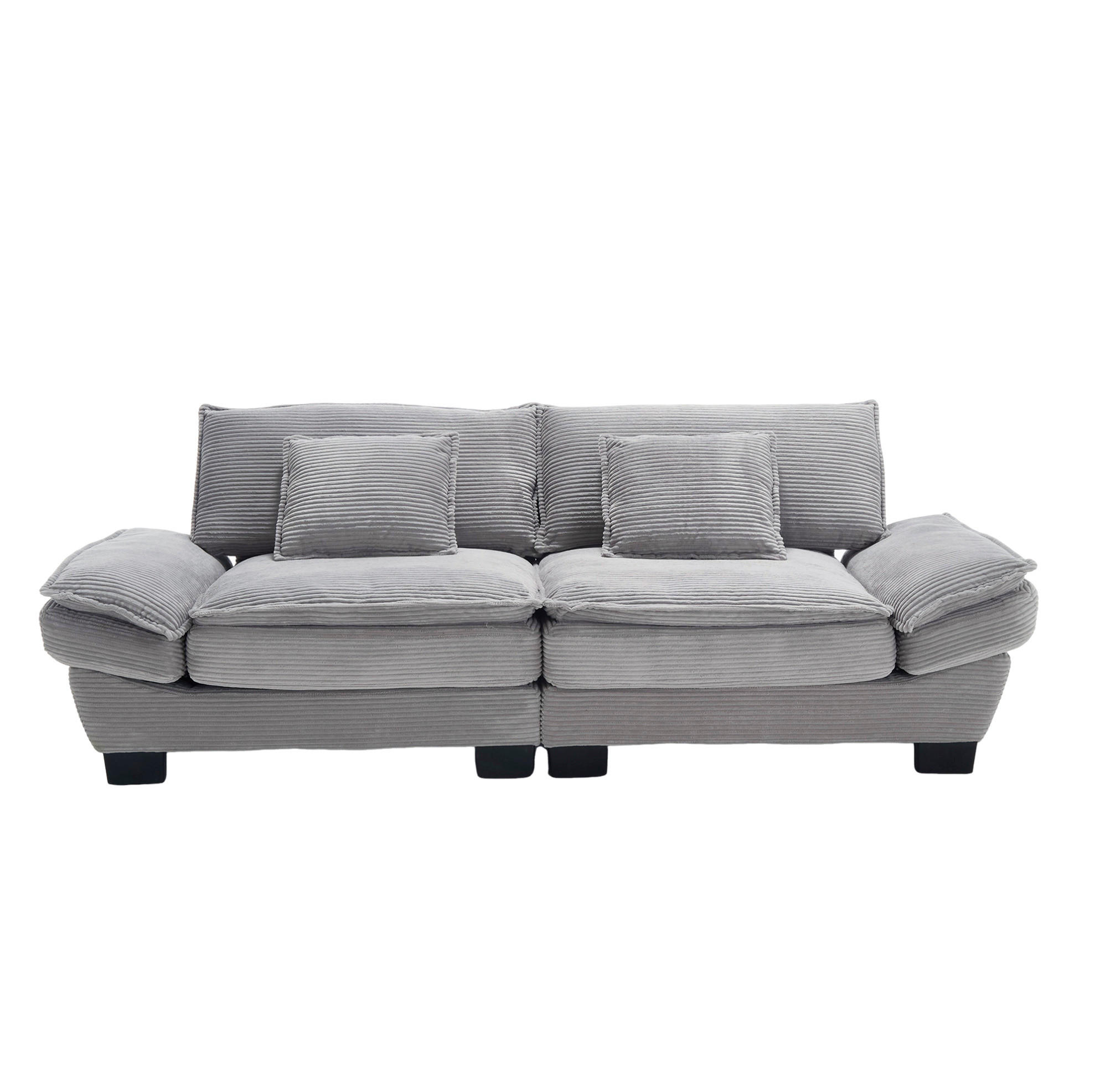 OKWISH DVOJMÍSTNÁ pohovka 224/81/81 cm světle šedá z veluru s hlubokým sedákem a polstrovanými područkami