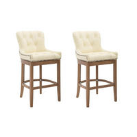 BARHOCKER 2er Set Echtleder creme - Creme/Naturfarben, Leder/Holz (55/109/57cm) - CLP