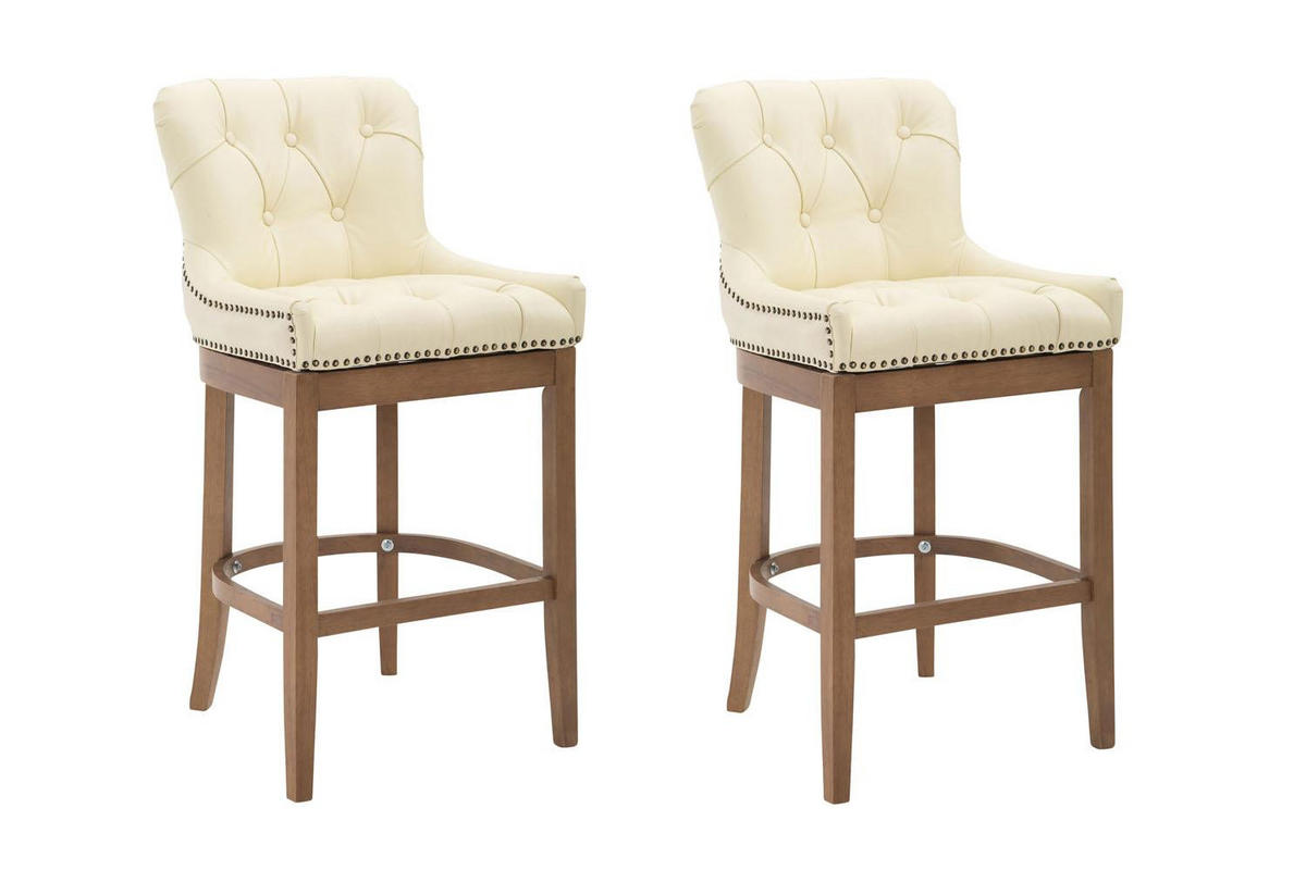 BARHOCKER 2er Set Echtleder creme - Creme/Naturfarben, Leder/Holz (55/109/57cm) - CLP