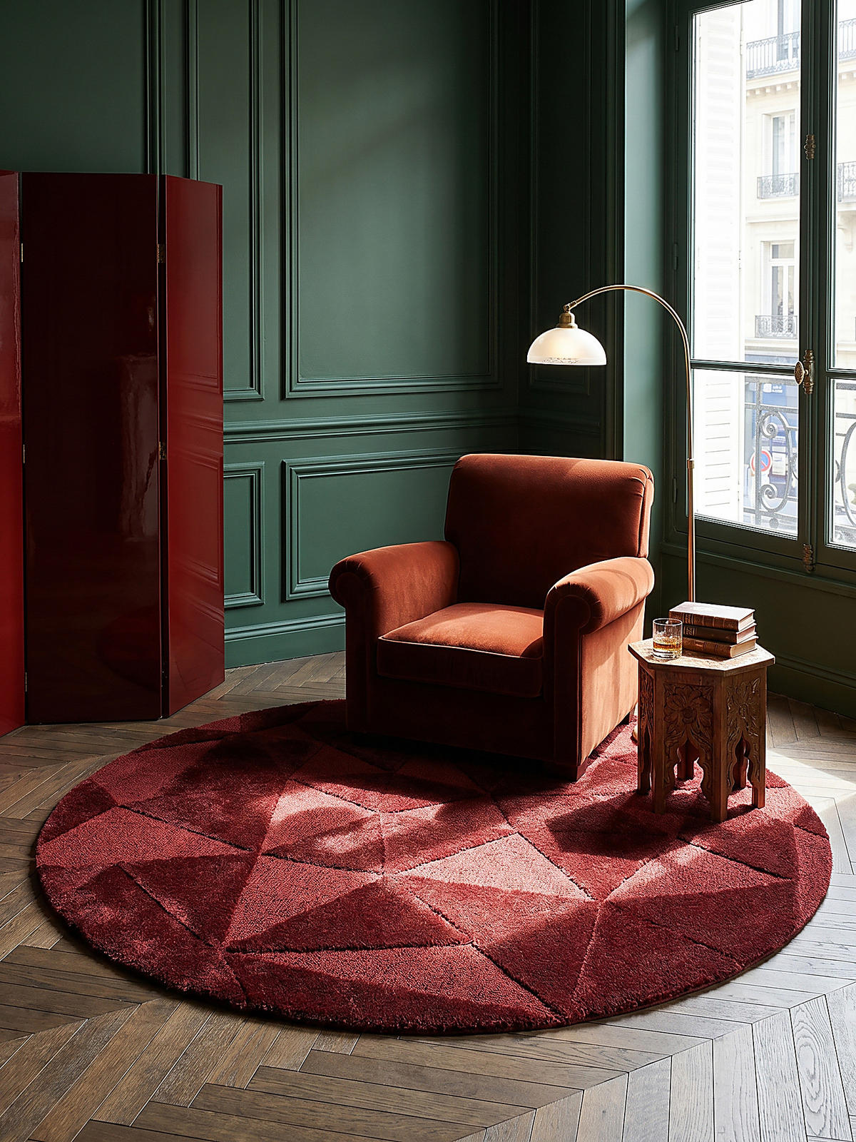 TEPPICH aus Wolle DEBEN mit Geo-Dessin in Rot 160 cm rund - Rot, Textil (160/160cm) - KADIMA DESIGN