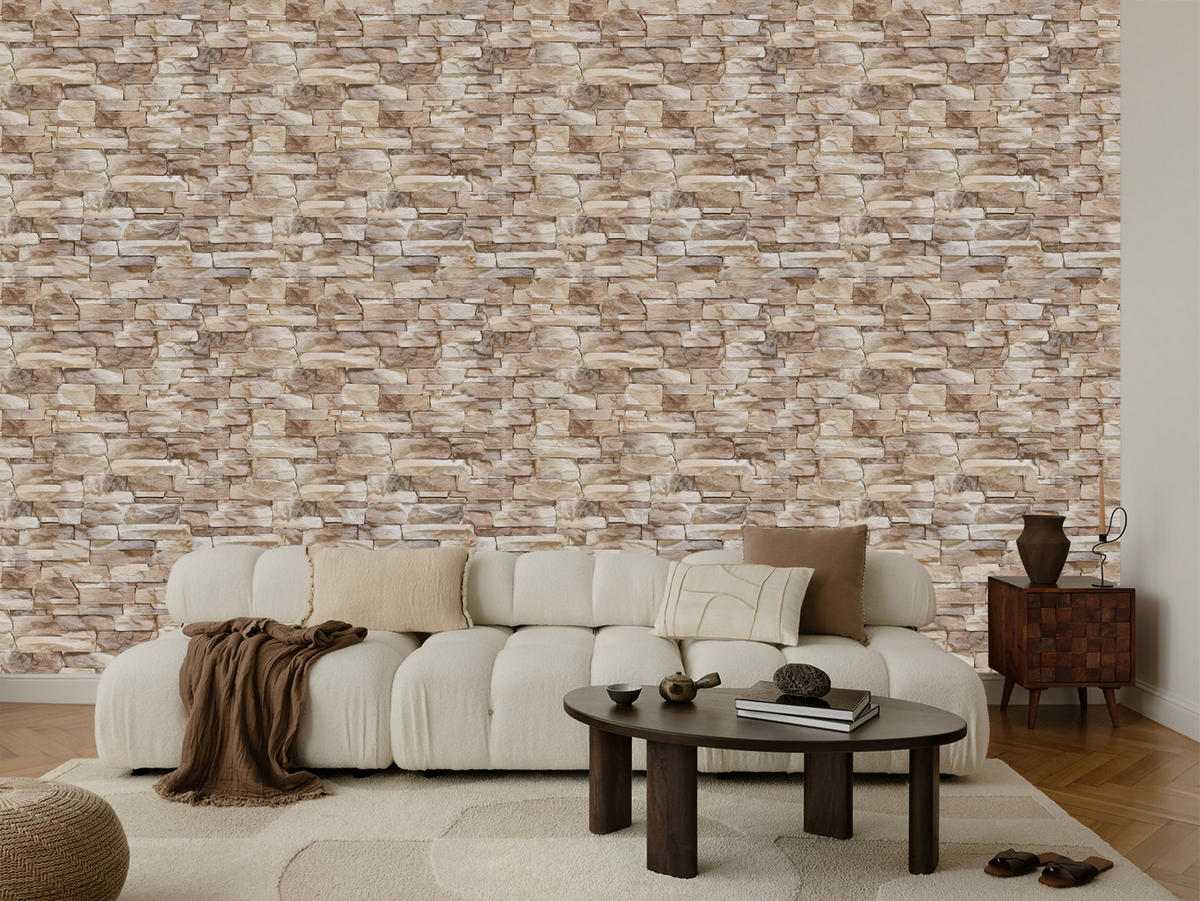 VLIESTAPETE Schiefermauer in 3D-Optik – Braun, Beige – 50x1000 cm - Beige/Braun, Papier (50/1000cm) - Muralo