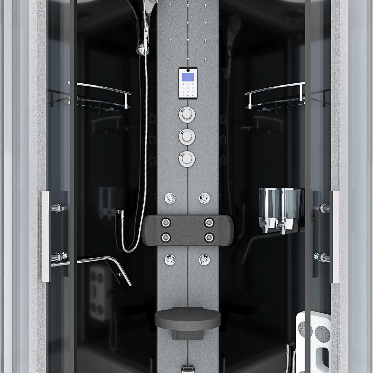 DAMPFDUSCHE Duschkabine D58-63T3 sw 100x100 - Schwarz, Glas/Kunststoff (100/100/225cm) - AcquaVapore by Sandra Jentho