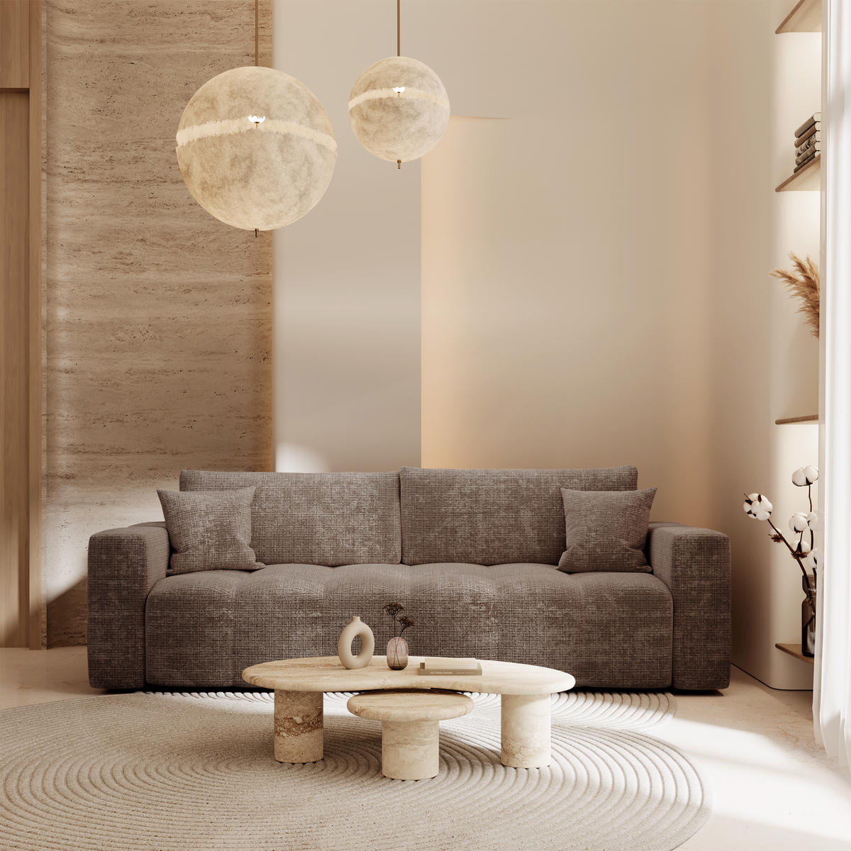 SCHLAFSOFA Express VIBE Geprägter Samt Taupe 206cm - Taupe, Textil (206/80/100cm) - Premium Interiors