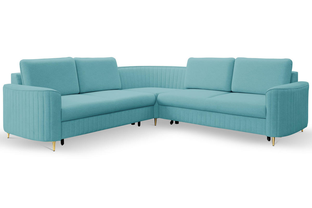 ECKSOFA VELA R-S Grün Velours-Stoff mit Schlaffunktion - Grün, Holz (251/251cm) - MASSENO