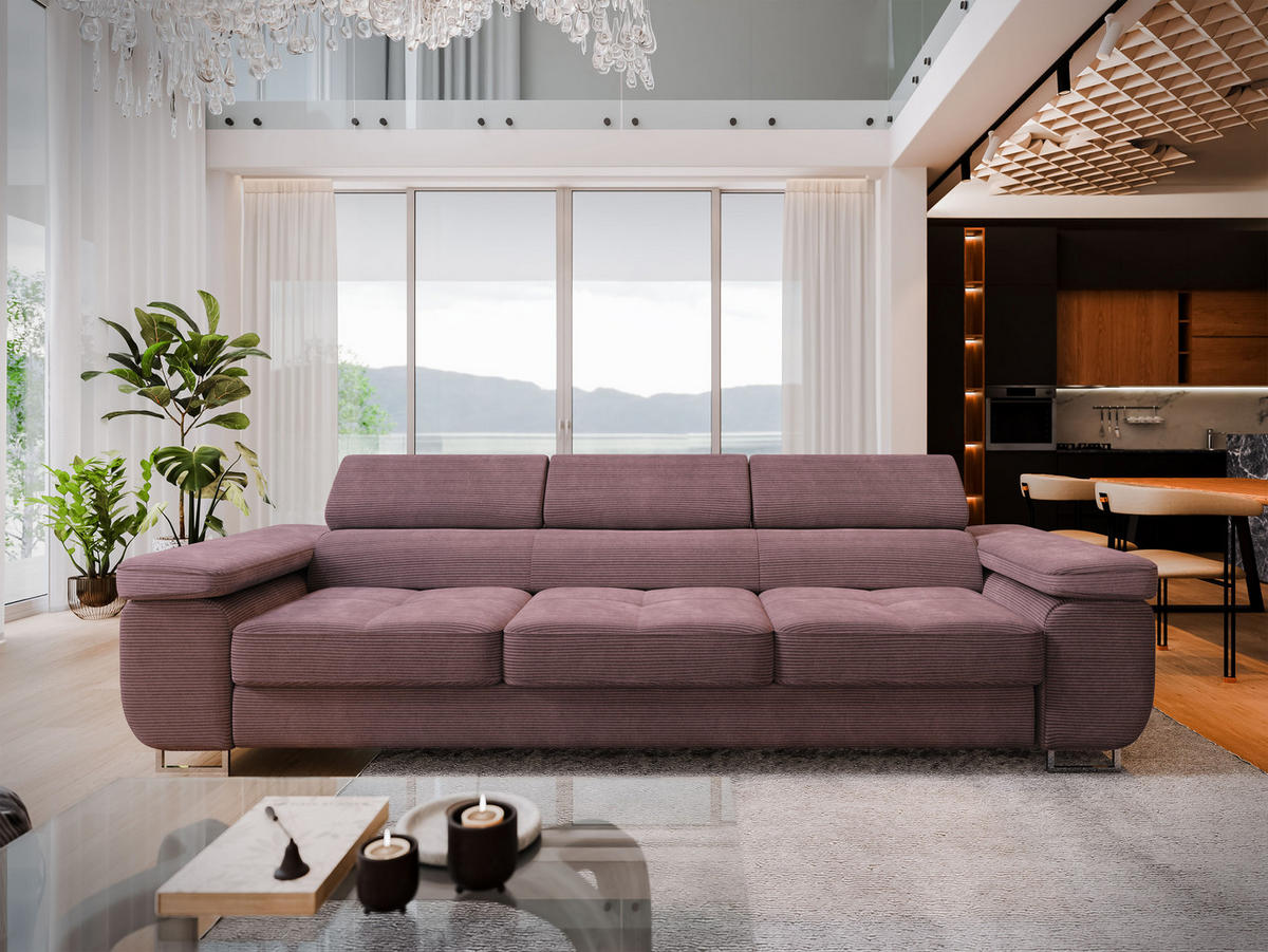 BETTSOFA MOSINE Lila Kordstoff mit Schlaffunktion - Lila, Textil (281/87/98cm) - MASSENO