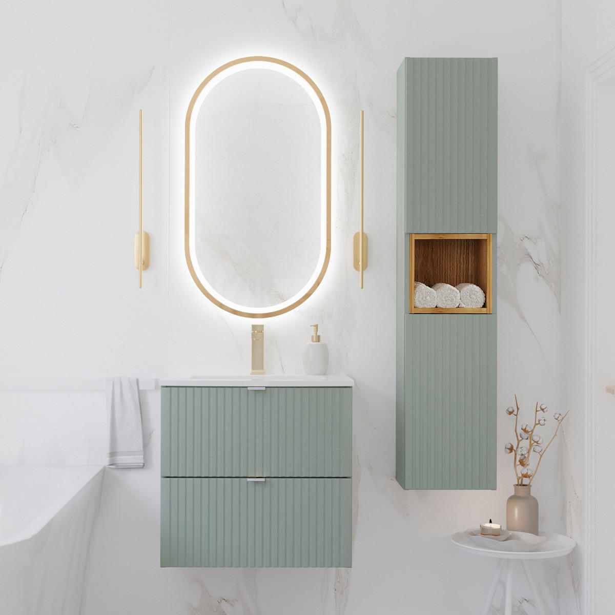 BADMÖBEL 60cm Jade 2er-Set Grün - Grün, Holzwerkstoff (60/57/40cm) - Petits-meubles