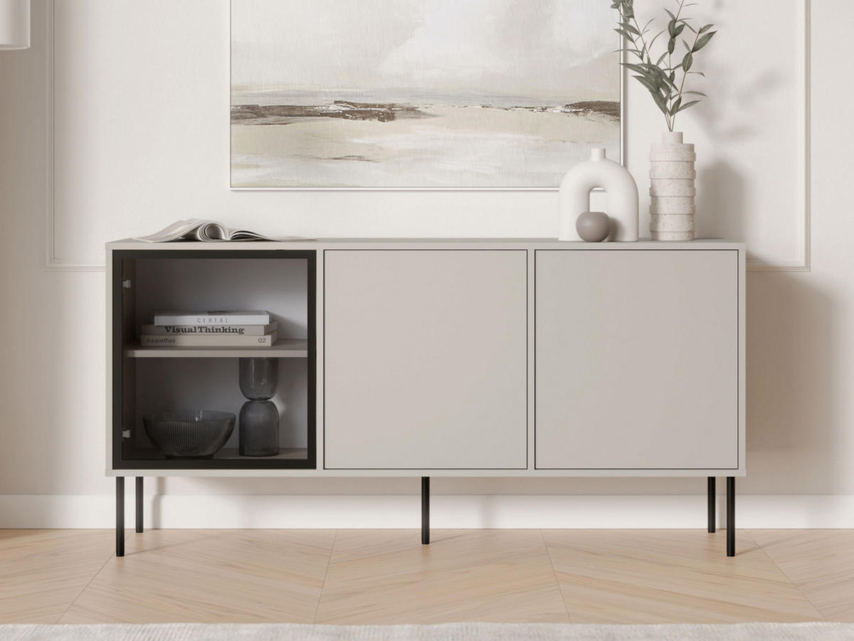SIDEBOARD Domi 150 3D - Kaschmir/Schwarz, Holzwerkstoff/Metall (151/75/40cm) - MIRJAN24