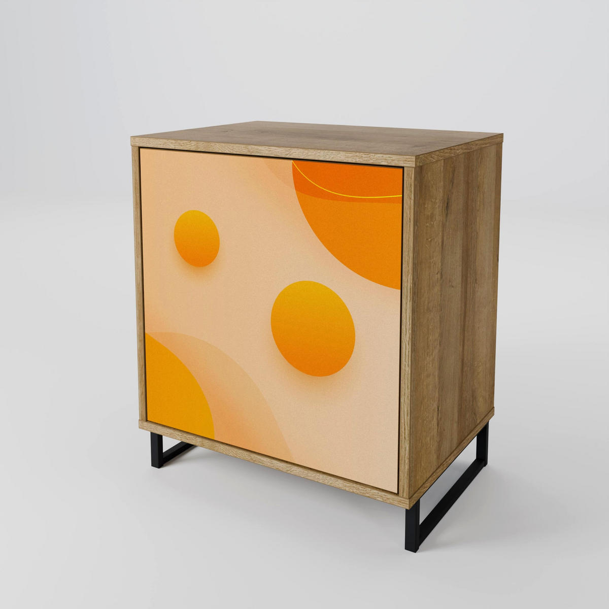 SIDEBOARD ORANGE ARRANGEMENT, Eichefarben, 57,5x42x77,5 cm, Schräge Buchenholzfüße - Eichefarben/Buchefarben, Holzwerkstoff/Buchenholz (57.5/77.5/42cm) - SpaceRebels
