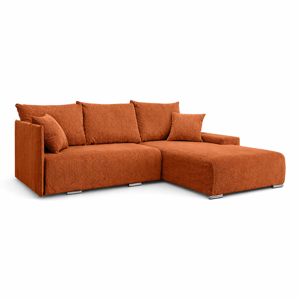 ECKSOFA L-Form Schlaffunktion Livorno Cord-Stoff Kupfer Rechts - Chromfarben/Schwarz, Holz/Kunststoff (246/188cm) - Kaiser Möbel