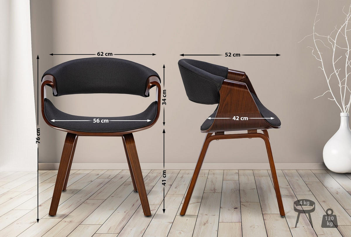 ESSZIMMERSTUHL Foley 76x62x52 cm walnuss/schwarz - Nussbaumfarben, Holz (62/76/52cm) - furnicato